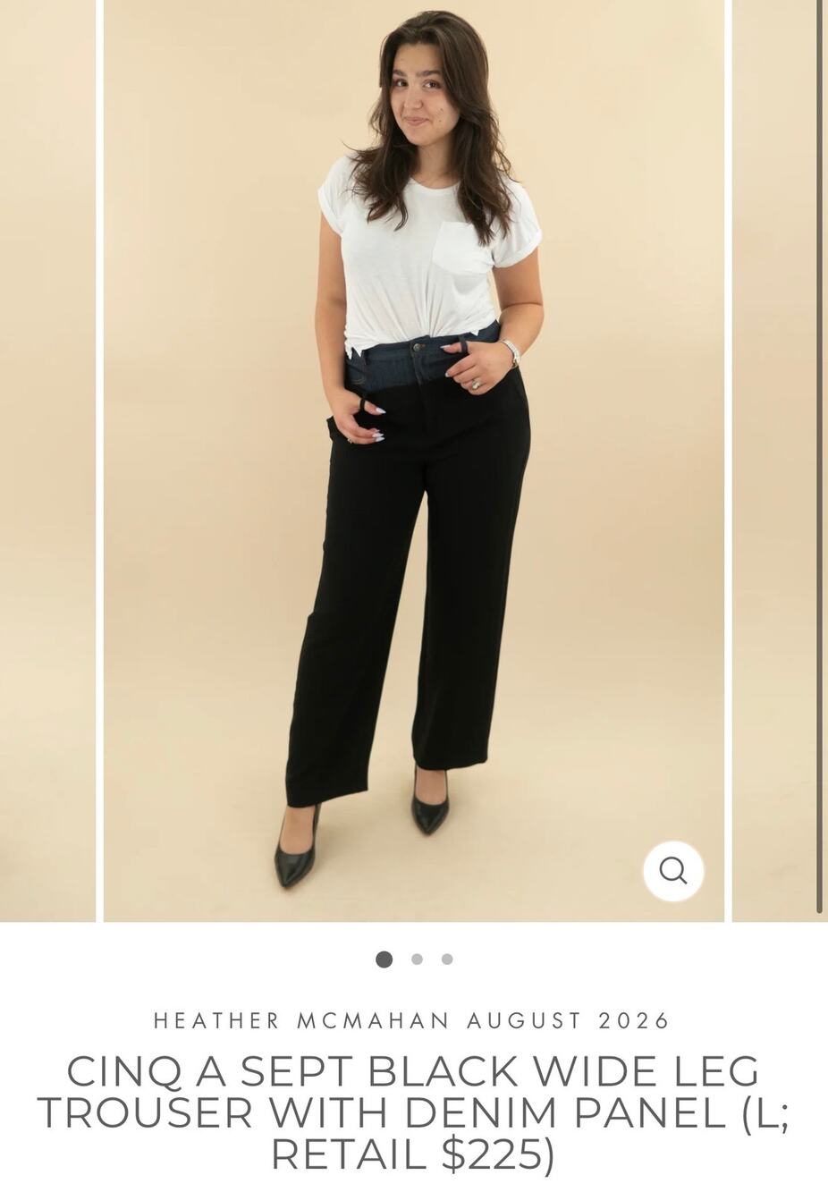 CINQ A SEPT Heather McMahan’s Closet BLACK WIDE LEG TROUSER DENIM PANEL L $225